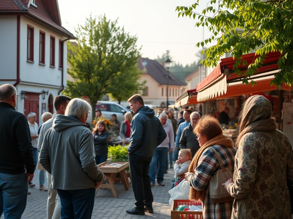 Ilustracja symbolizująca Dzień Ziemi z widokiem na miasto Biała Podlaska i zielone drzewa.
